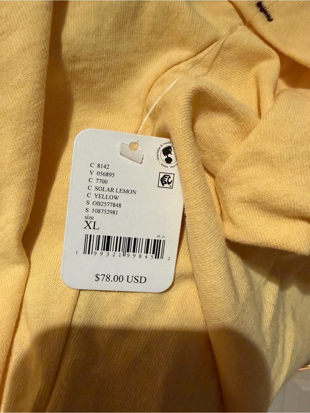 Free People Soft Yellow Boatneck Oversized Top. NWT. Size  XL - Picture 6 of 6
